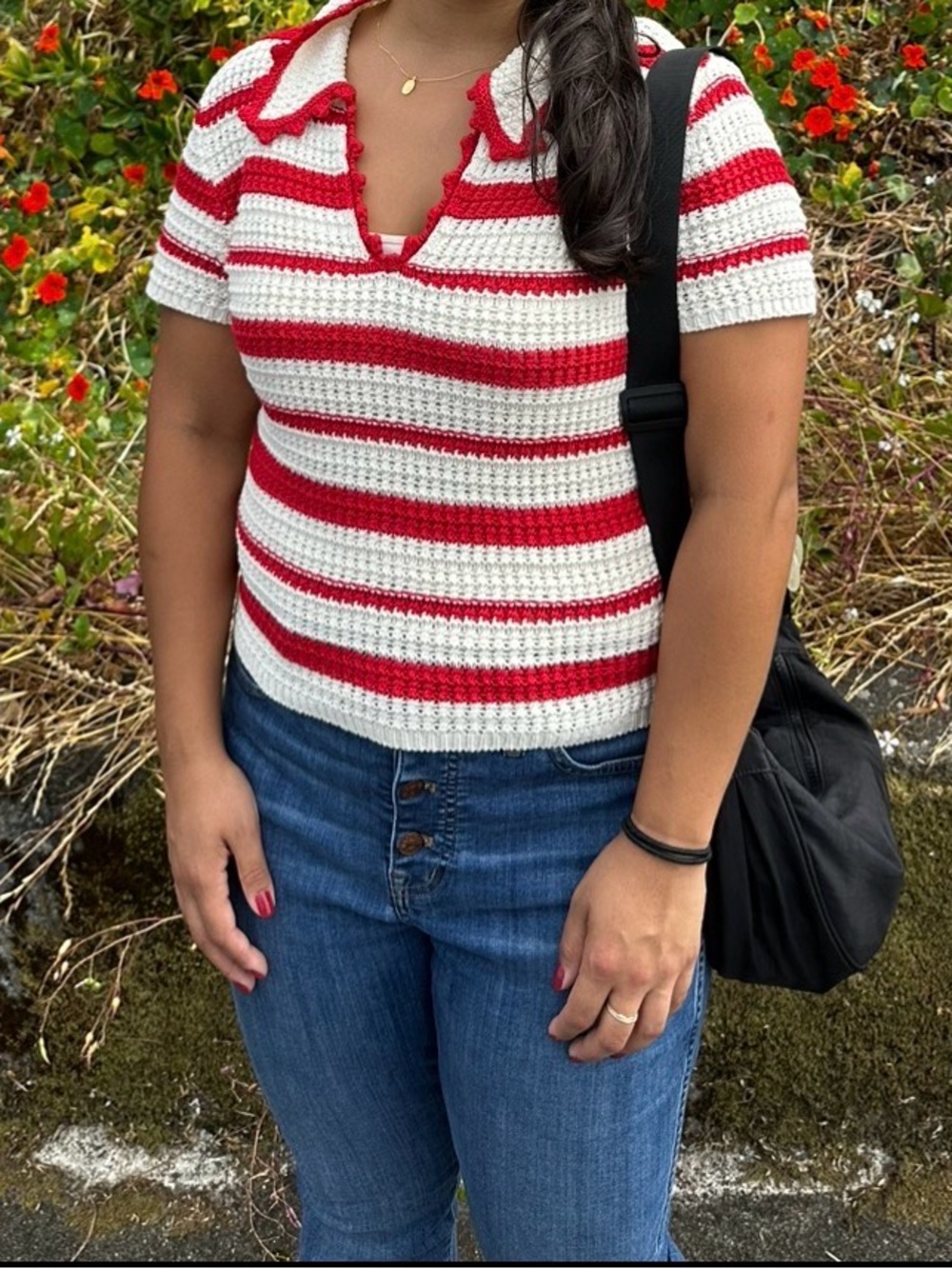 The Workshop Crochet Stripe Polo Sweater - Red & Cream 100% cotton size L - Picture 4 of 4